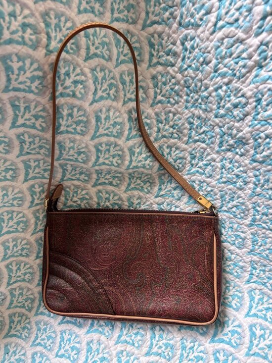 Etro Milano Handbags - Vintage Etro Milano Paisley Mini Shoulder Bag Brown Coated Canvas Leather Italy